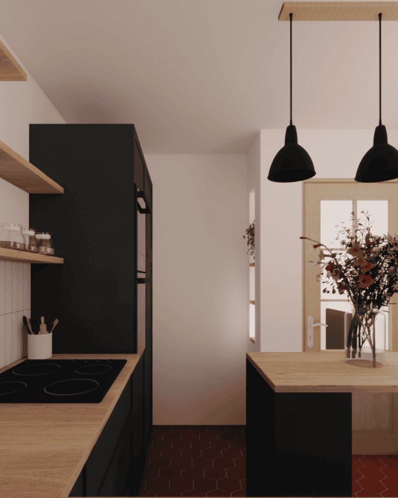 Rénovation d'une cuisine à Rennes réalisée par l'architecte d'intérieur Roussel Camille, spécialisée dans la transformation d'espaces résidentiels et professionnels