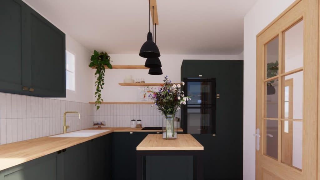Rénovation d'une cuisine à Rennes réalisée par l'architecte d'intérieur Roussel Camille, spécialisée dans la transformation d'espaces résidentiels et professionnels, alliant design moderne et fonctionnalité